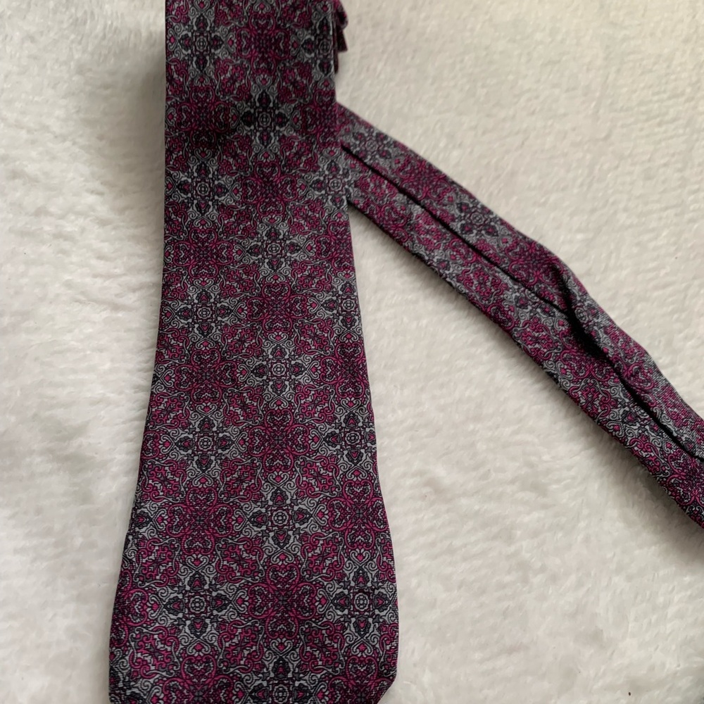 YSL- Yves Saint Laurent Pink and Gray Patterned Tie